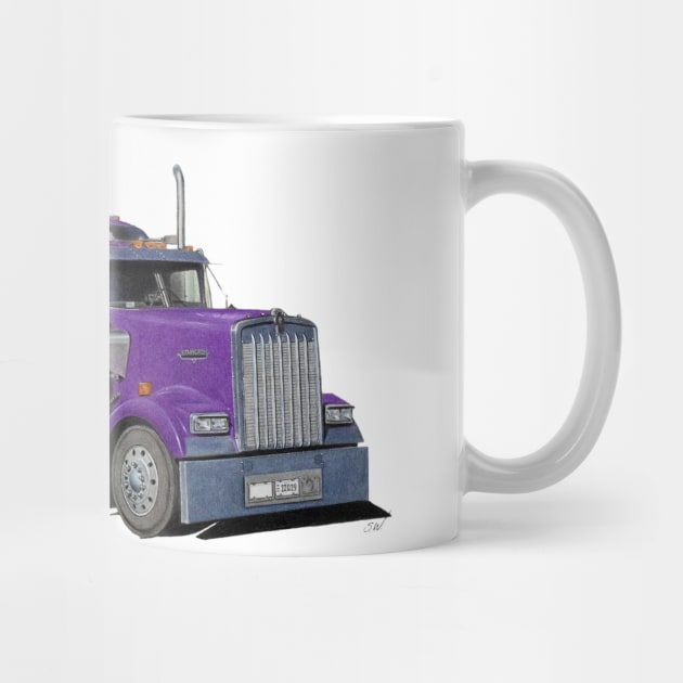 Purple Kenworth Truck pencil Drawing by Sandra Warmerdam